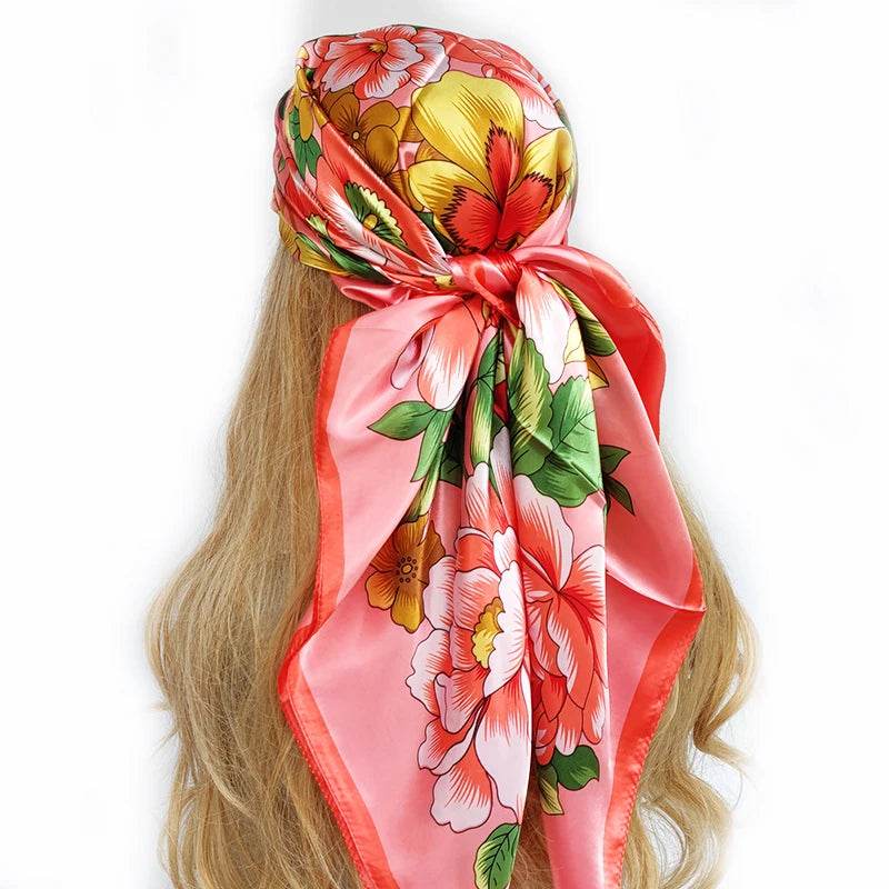 New 90*90cm Retro Brand Women Silk Scarf Bandanna Fashion Bohemian Pattern Square Hijab Lady Wrap Headband foulard muffler - AIAZ