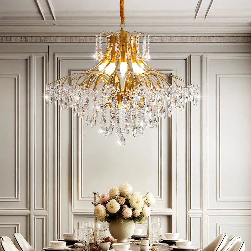 Hall Chandelier Crystal Living Room Pendant Light Minimalist Iron Art Hanging Lamp for Dining Table Lighting Ceiling Chandelier
