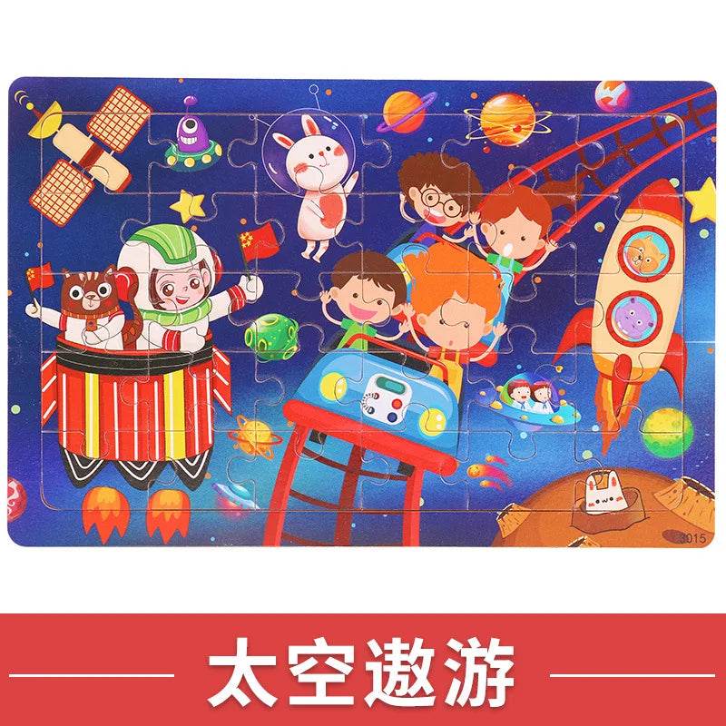 NEW Wooden 30pcs Puzzles Children Animal Dinosaur Cartoon Plane Puzzle Baby Early Education and Intellectual Building Block Toys - AIAZ