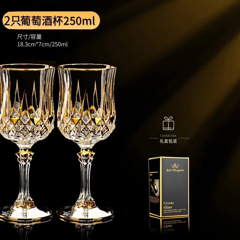 Hand-painted French imported gold cda crystal red wine glasses set home whisky strong wine glasses 2 Pack.