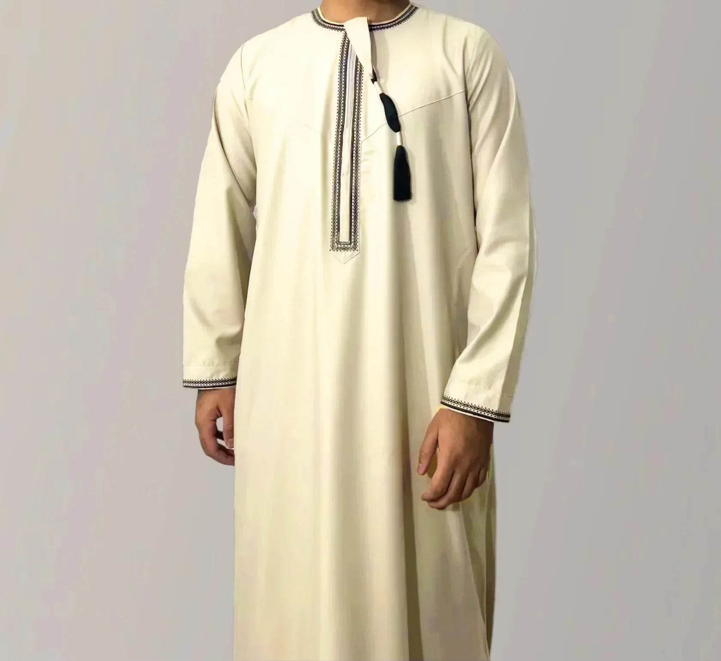 New Men's Muslim Fashion Abayas Dress O Neck Long Sleeve Pullover Kaftan Pakistan Saudi Arab Caftan Islamic Clothing Prayer Robe - AIAZ