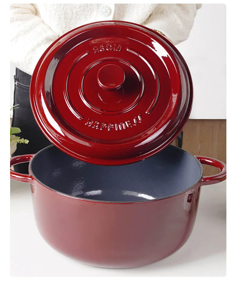 Quality Cast Iron Mama Pot, Home Frying Stew Pot, Large Capacity Non-stick Casserole, Deepen 28cm Enamel Soup Pot
