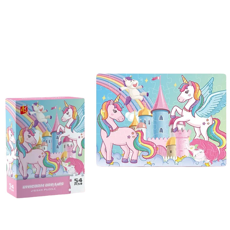 54PCS Kids Puzzle Cute Animal unicorn Cartoon Low Difficulty Drawing Small Challenge Educational Toys Gifts Toddler Baby Toys