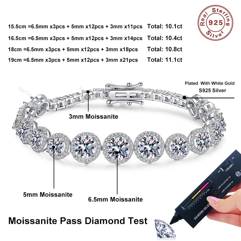 NeeTim D Color Moissanite Tennis Bracelet 925 Sterling Silver with White Gold Plated Shiny Bracelets Chian for Women Wholesale