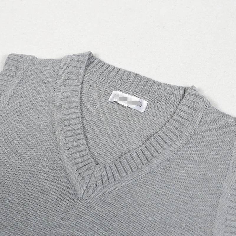 Sweater Vest Men Thicken V-neck Sleeveless Knitted Sweaters Vests Striped Retro Preppy-style Simple Chic Loose Casual All-match - AIAZ