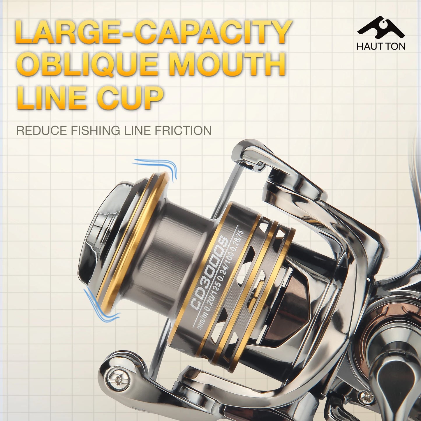 HAUT TON CD Spinning Fishing Reel 5.2:1 GearRatio 13.23Lbs Max Drag Metal Spoo Foldable CNC Double Arm For Freshwater Saltwater