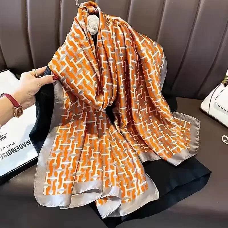New Summer Women's Silk Scarf Sun Protection Satin Print Extra Long Beach Cover Up Decorative Mom's Shawl Fashionable Accessory - AIAZ