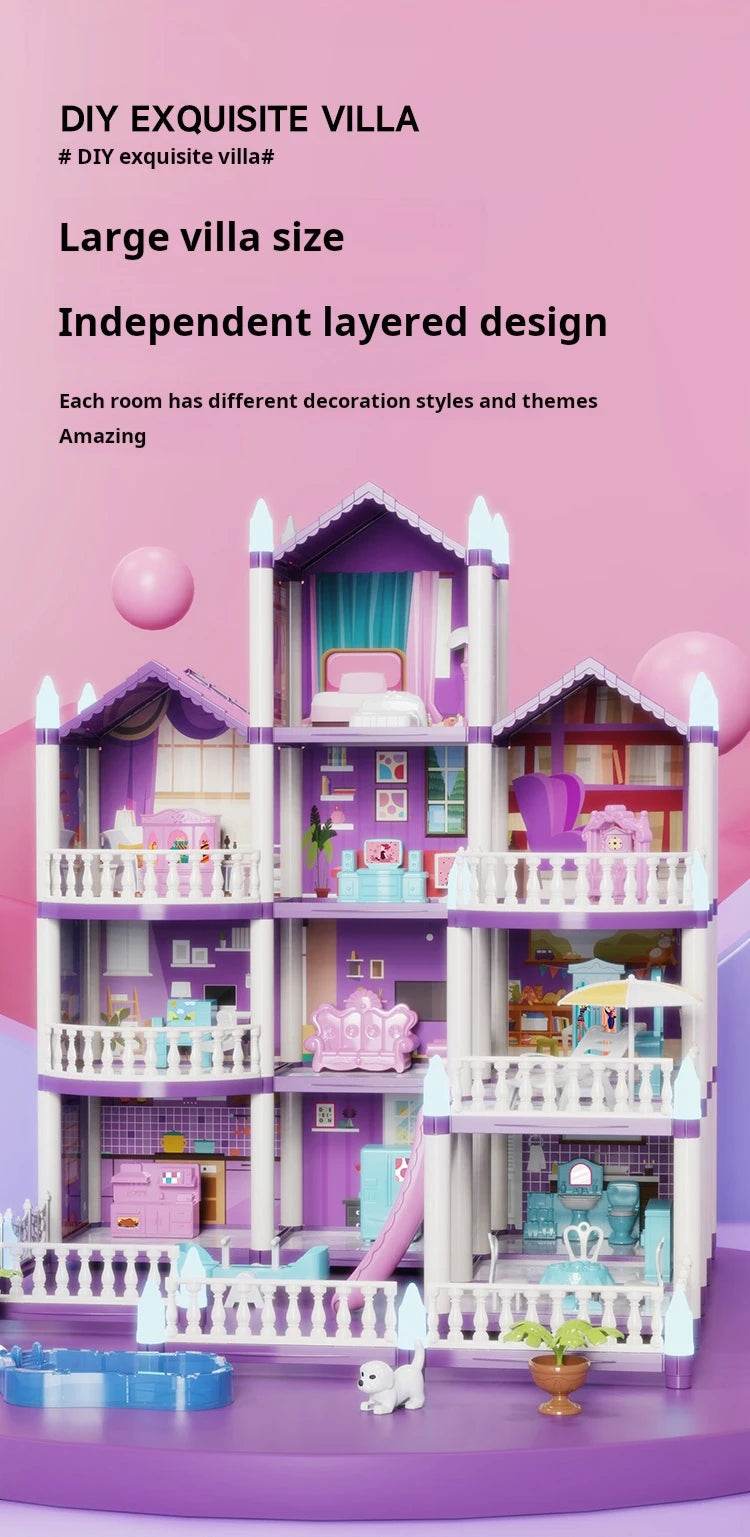 3D DIY Fantasy Princess Castle Villa Assembly Doll House Set Toys, Girls Home Toys & 3D Kids Toys - AIAZ
