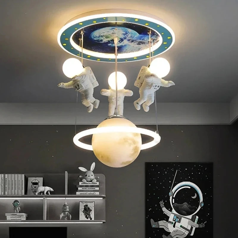 Hot Selling Creative Astronaut Children's Pendant Lights Cartoon Bedroom Lights  Decorative Lighting Fixtures Tri Colored Light