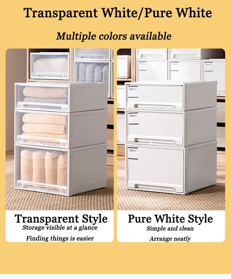 Wardrobe Storage Box High-capacity Drawer Style Stackable Container Transparent Plastic Containers for Household Use Storage