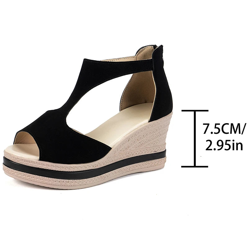 Summer Cover Heel Platform Sandals Women Fashion T-Strap Wedge Heel Sandal Female New Style Outwear High Heel Sandalias Mujer