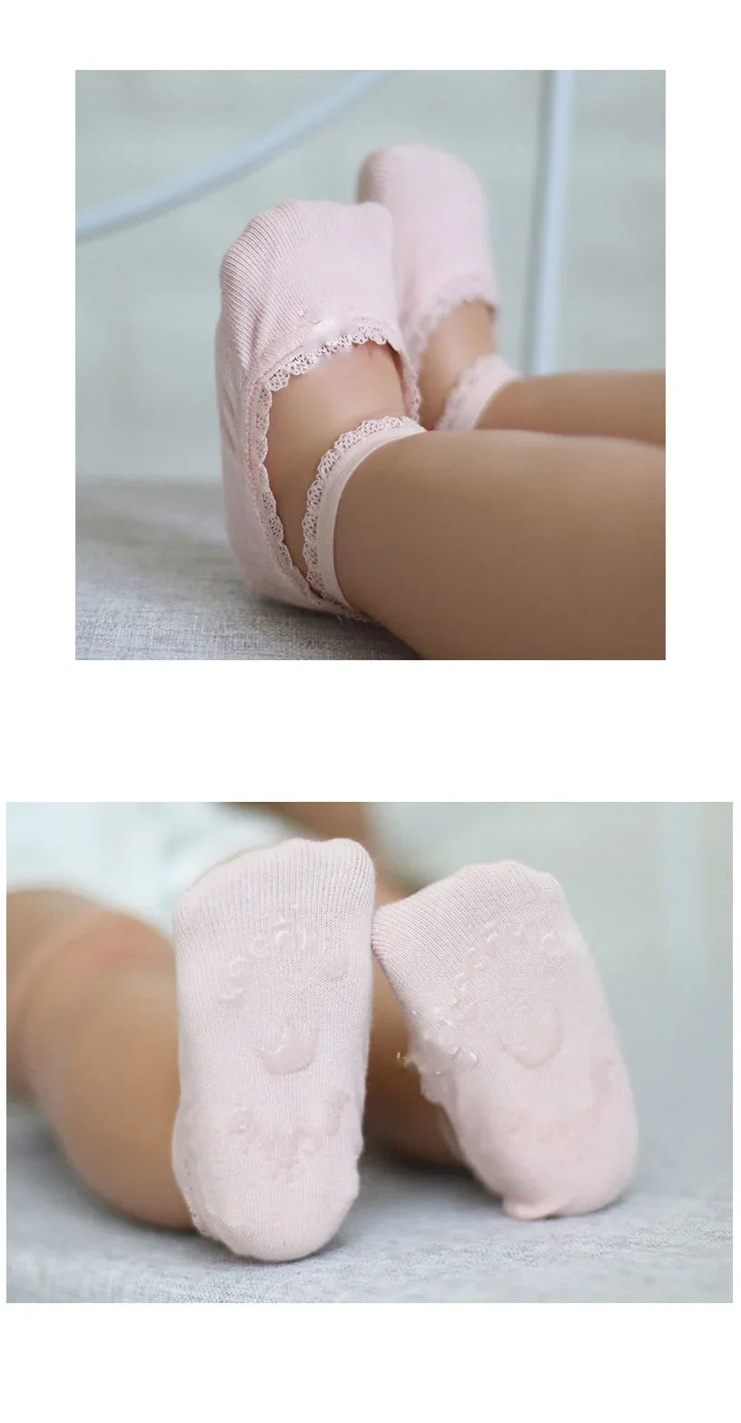 Newborn Baby Socks Summer Lace Baby Socks Solid Color Princess Baby Girl Infant Anti-slip Socks With Rubber Soles