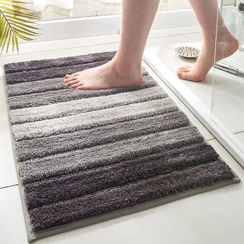 Striped Bathroom Mats Thickened Long Hair Floor Carpet Toilet Door Absorbent Bathroom Tub Mat Kitchen Rug Non-slip Foot Pad
