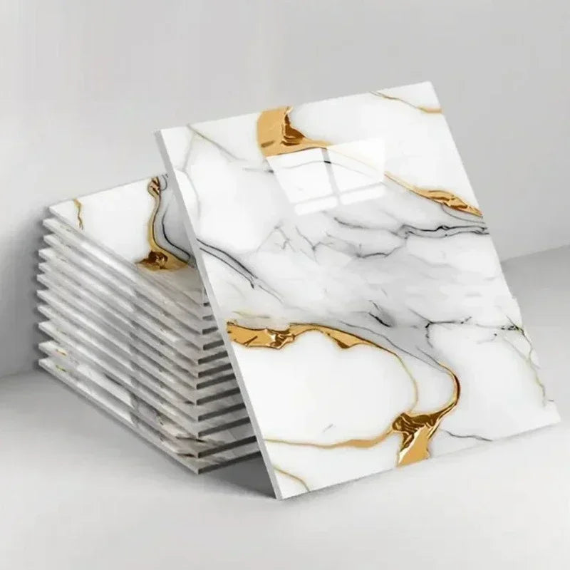 10PCS Waterproof 3D Tile Stickers Self Adhesive Imitation Marble Wall Floor Panels Peel and Stick for Kitchen Bathroom Decor