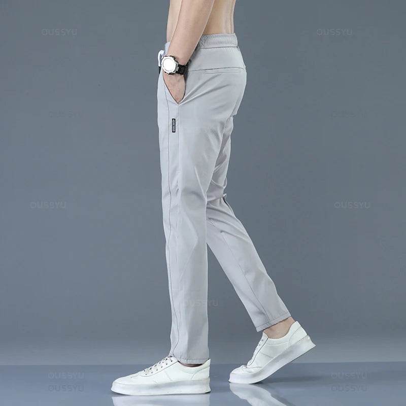 2025 Men's Trousers Spring Summer New Thin Green Solid Color Fashion Pocket Applique Full Length Casual Work Pants Pantalon - AIAZ