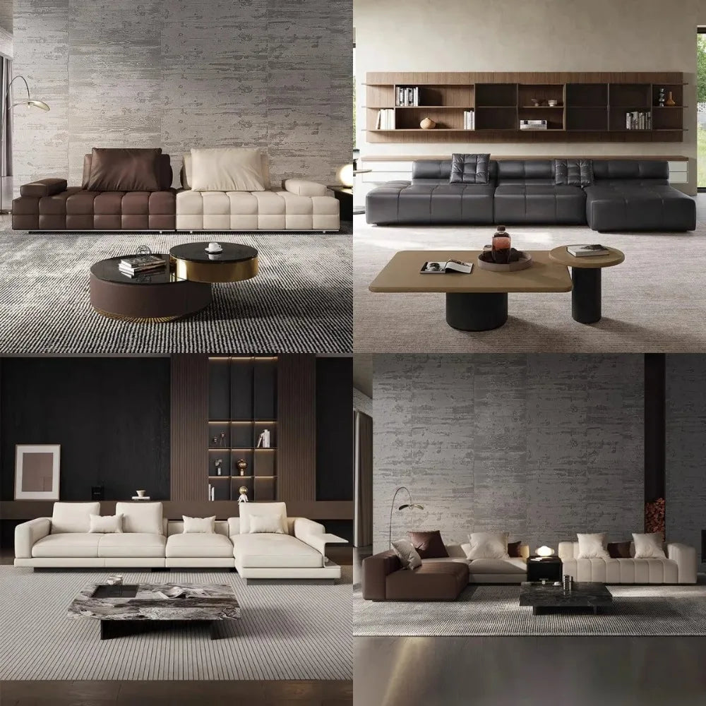 Italian-Style Full Genuine Cowhide Leather Sofa Modern Luxury Design for Large Villa Living Room High-End Wood Frame Sofa Set
