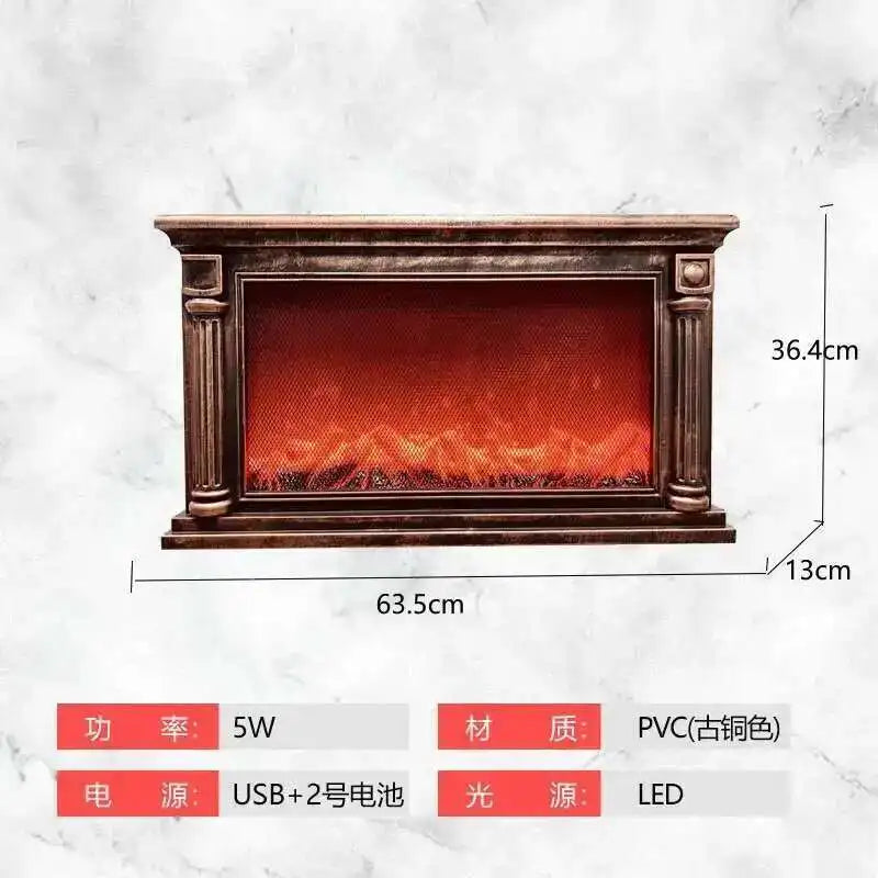3D Simulated Fireplaces Flame Lamp Fake Firewood Fireplace European Decoration Ornaments Light Living Room TV Cabinet Fireplace