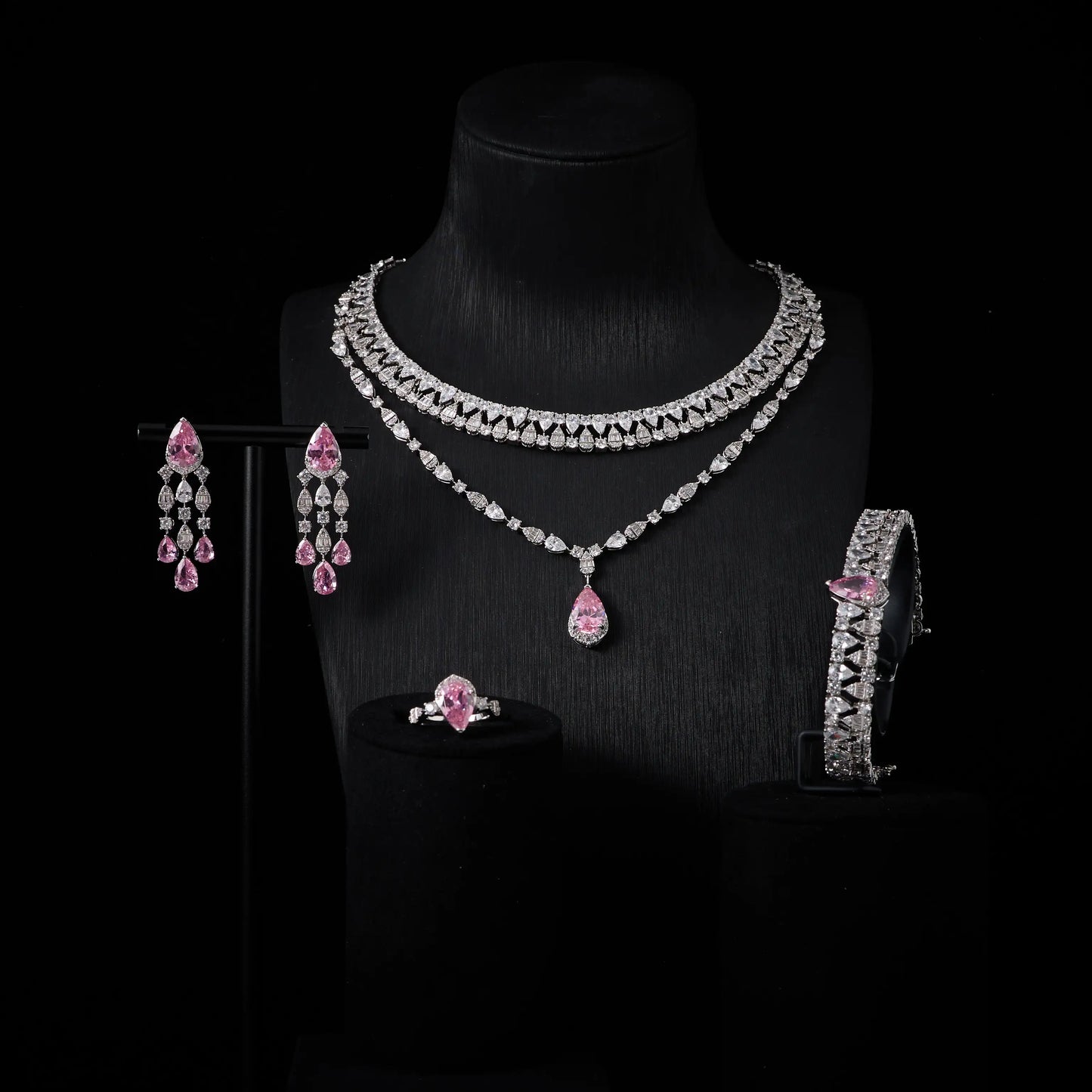 00039 Bridal Women jewelry Set Double Layer Necklace Set Cubic Zircon Wedding  Jewellery Set Dubai Saudi EngagementAccessories