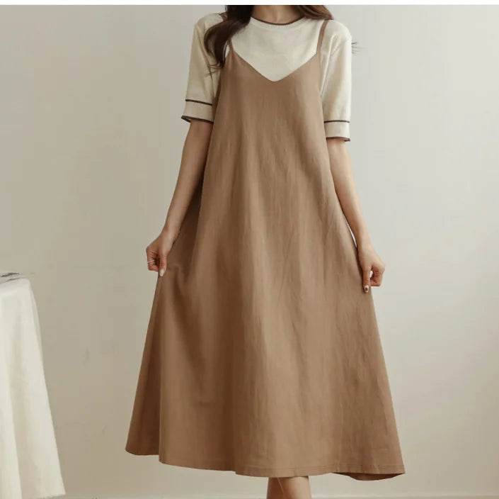 Dresses for Women 2025 Loose Elegant Dress Woman Sexy Sleeveless Spaghetti Strap Pockets Cotton Off The Shoulder Dress KE1409 - AIAZ