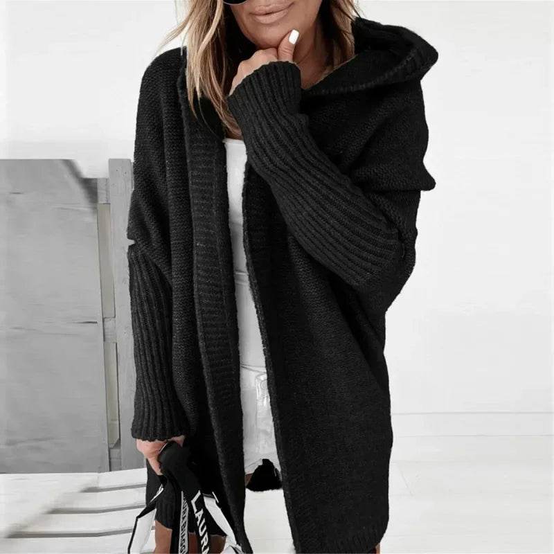Women's Long Hooded Knitted Cardigan Sweater Warm Winter Overcoat Loose Fit Ladies Jumper Coat Knitwear Comfortable Knit - AIAZ