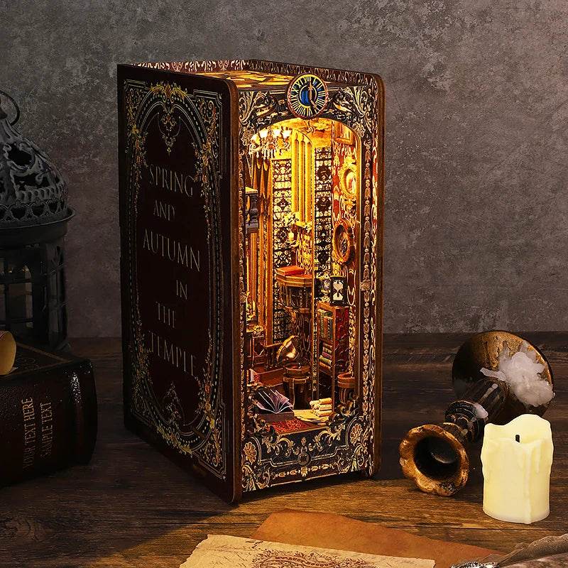 DIY Book Nook Kit Miniature Doll House With LED Light 3D Puzzle Model Building Wooden Bookshelf Bookend Toy Adults Birthday Gift - AIAZ