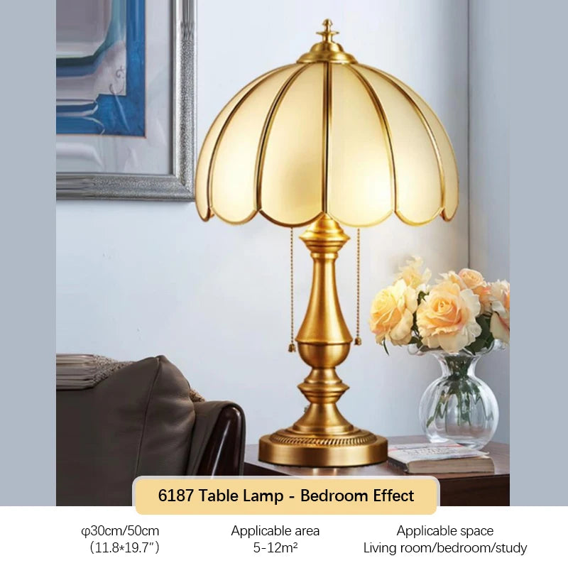 TEMAR Brass Table Lights  Modern European Creative Luxury Glass Copper Desk Lamp For Home Living Room Study Bedroom LED lamp