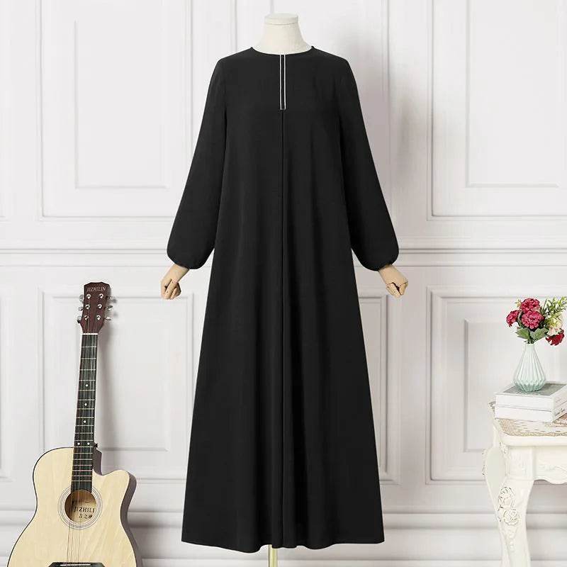 Kaftan Long Sleeves O-neck Robe Dress Muslim Dress Women Abaya Fashion Loose-Fitting Islamic Clothing Eid Ramadan Caftan - AIAZ