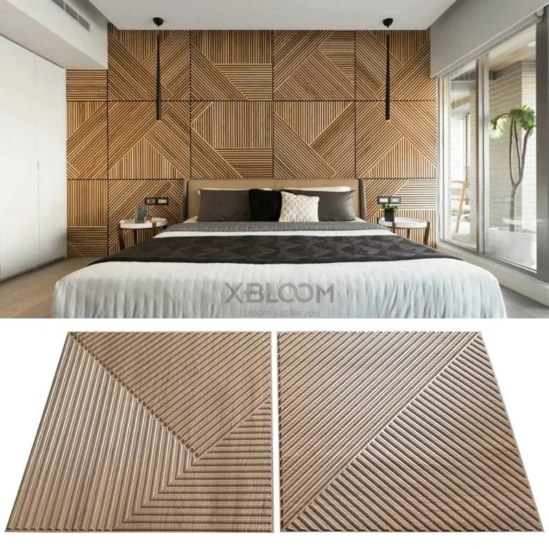 12PC 50x50cm 3d art plaster cut geometric diamond carved wood adhesive bottom wall 3d wall sticker 3d wall panel home decoration