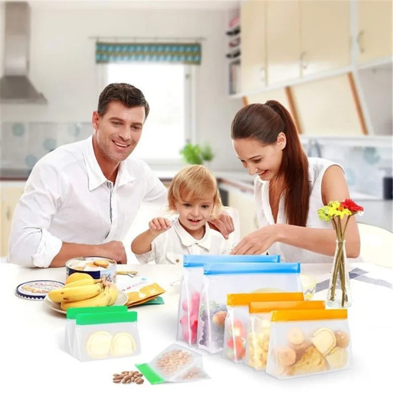 Reusable Silicone Food Bag Freezer Stand Up Food Storage Bag PEVA Bag Leakproof Containers Kitchen Fresh Bag Wrap Ziplock Bag