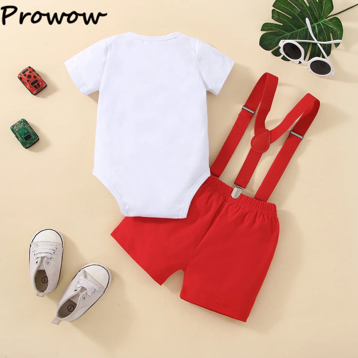 Baby Boys Birthday Outfits Sets Balloon Letter"1" Bodysuit and Y-back Suspender Shorts 1 Year Birthday Baby Cake Smash Clothes