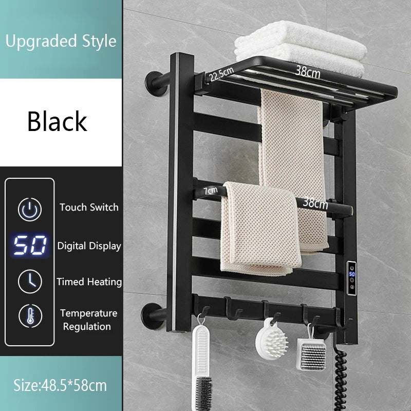 Smart Home Electric Heated Towel Rail Grey Electric Bathroom Bath Towel Dryer Warmer Heaters Punch Free Towel Rack Radiator 110v