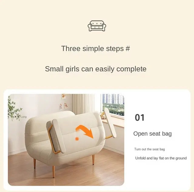 Folding Sofa Bed Dual Use Single Small Unit Balcony Living Room Multi Functional Clouding Stretching Relaxing Sofa Two Seat