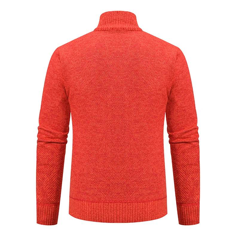 Autumn And Winter New Jersey Men's Casual Sports Coat Solid Color Stand Collar Wweater Grab Fleece Warm Zipper Cardigan - AIAZ