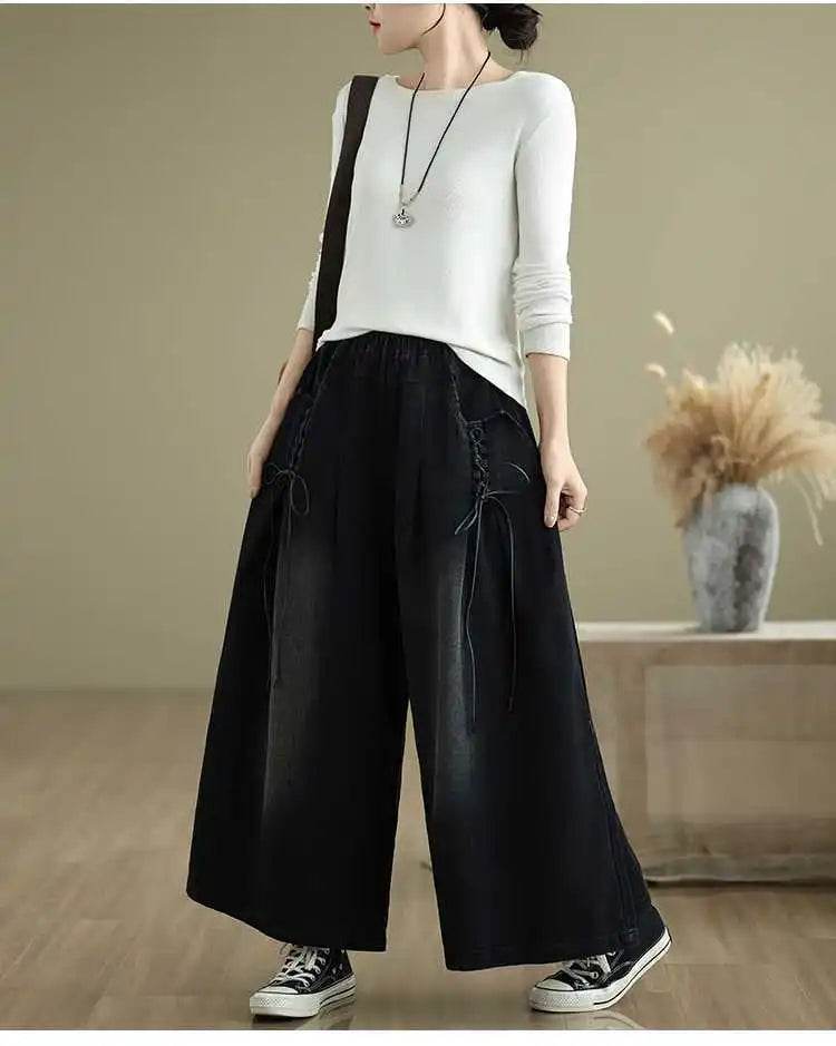 Denim Pant Women Jeans Wide Leg Long Pants A Line High Waist Straight Trousers Y2k Streetwear Casual Loose Mom Summer Club - AIAZ