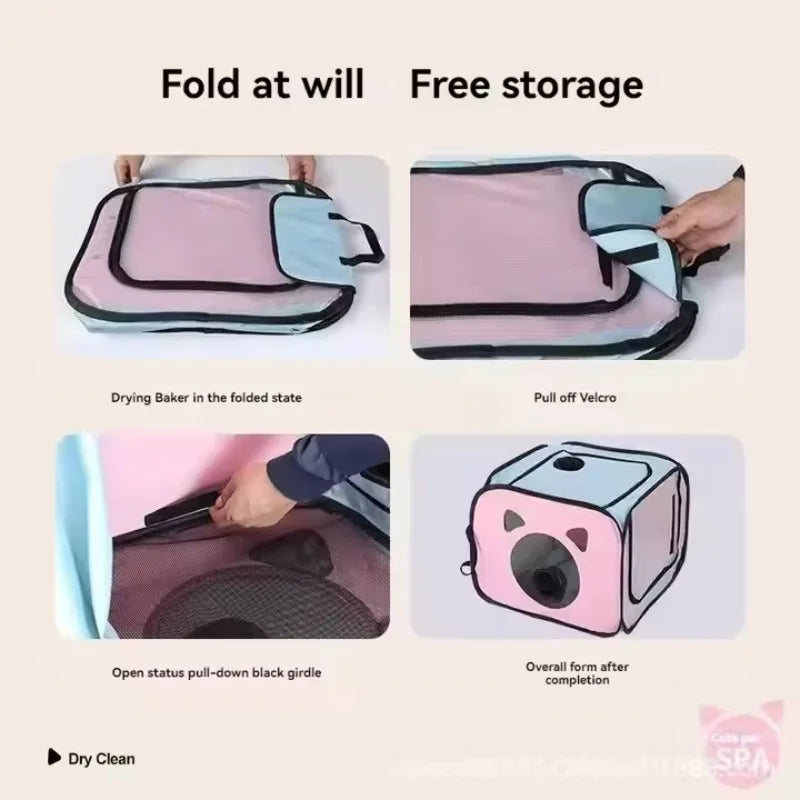 Portable Foldable Cat Hair Drying Box Tent Household Pet Hair Dryer Clean Grooming House Bag Pet Dryer Box