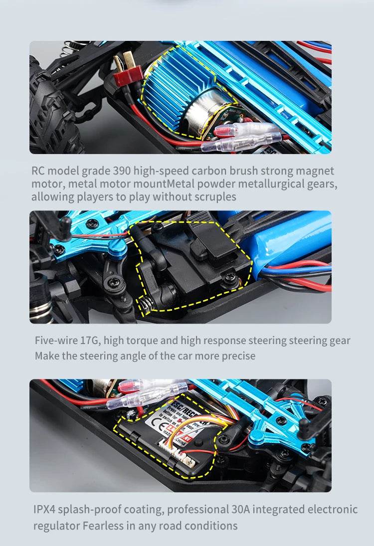 1:16 4WD RC Car 70KM/H Or 50KM/H With LED Remote Control Cars High Speed Drift Monster 4x4 Truck for Kids vs Wltoys 144001 Toys - AIAZ