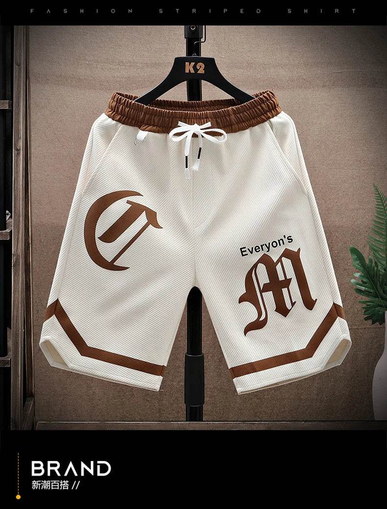 2025 Summer Men's Running Shorts Casual Jogging Sport Short Pants patchwork Print Drawstring Loose Dry Gym Sports Shorts - AIAZ