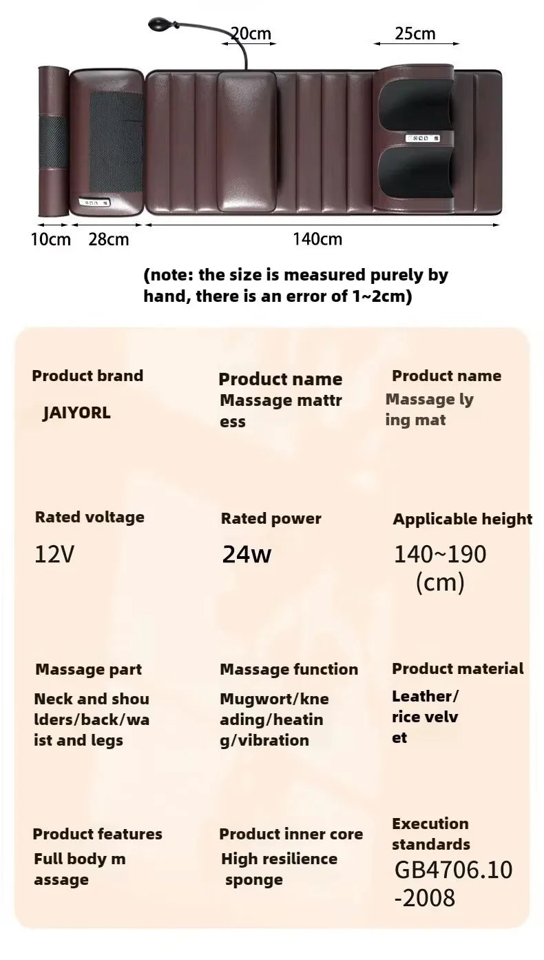 Electric Full Body Massage Mattress With Heating Hand Control Shoulder Neck Waist Airbag Back Kneading vibration Massage Cushion