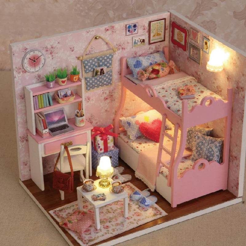 Kitten Mini Doll House 3D Puzzle Assembly Model Building Kit Creative Room Bedroom Decoration With Furniture Wooden Crafts Gifts - AIAZ