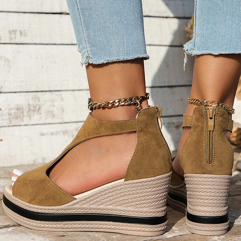 Summer Cover Heel Platform Sandals Women Fashion T-Strap Wedge Heel Sandal Female New Style Outwear High Heel Sandalias Mujer