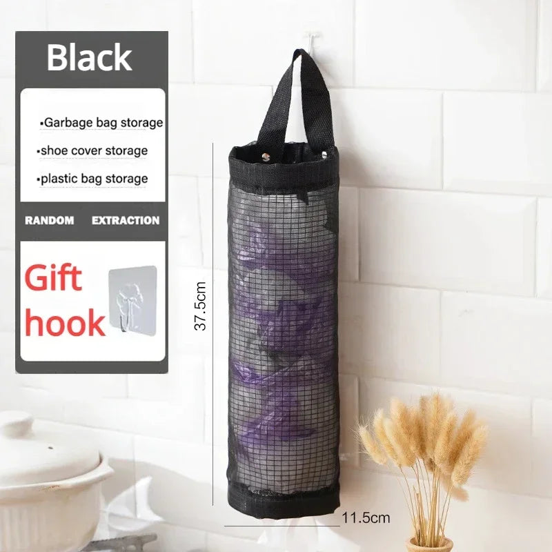 Home Grocery Bag Holder Wall Mount Plastic Bag Holder Dispenser Hanging Storage Trash Garbage Bag Kitchen Garbage Organizer