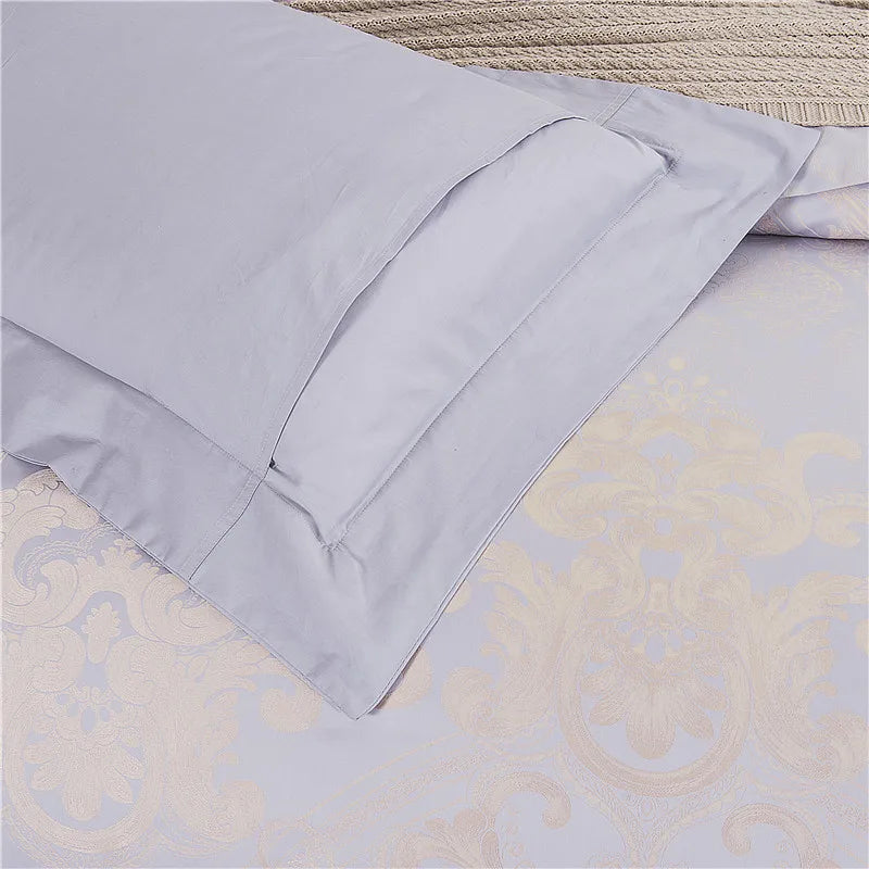 Sliver Gold Luxury Silk Satin Jacquard duvet cover bedding set queen king size Embroidery bed set bed sheet/Fitted sheet set