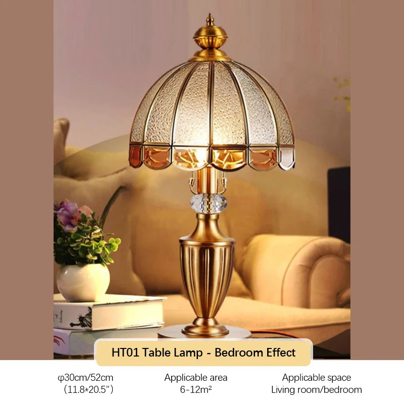 TEMAR Brass Table Lights  Modern European Creative Luxury Glass Copper Desk Lamp For Home Living Room Study Bedroom LED lamp