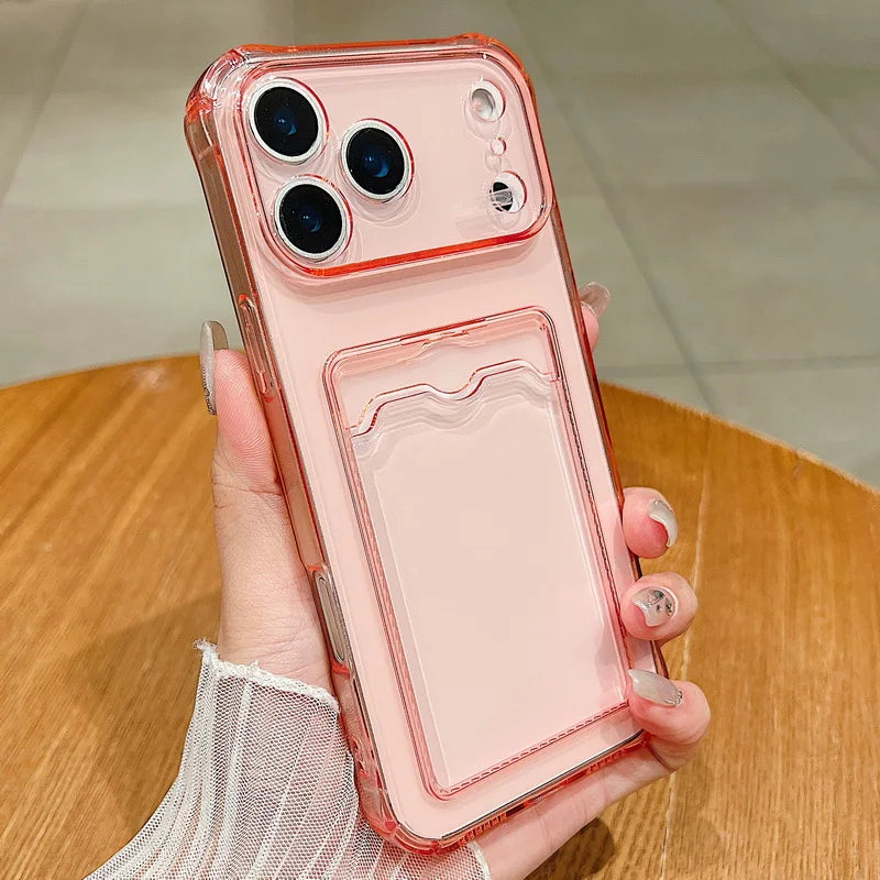 Card Slot Pocket Phone Case For iPhone 17 Air 16e 16 15 Pro Max 14 13 Pro 12 11 Shockproof Transparent Silicone Soft TPU Cover