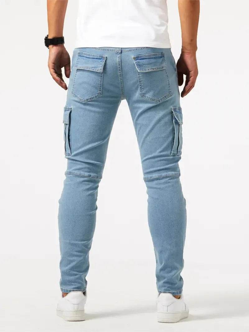 New Jeans Men's Side Pocket Skinny Jeans Slim Solid Color High Waist Denim Pencil Pants Summer - AIAZ