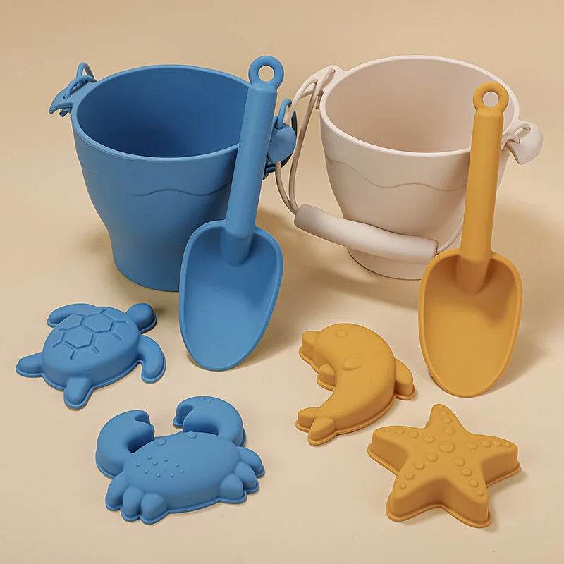 TYRY.HU 8pcs/set Children Toys Silicone Beach Toy Set with Bucket and Six Accessories Fun Outdoor Play Sand for Kids - AIAZ