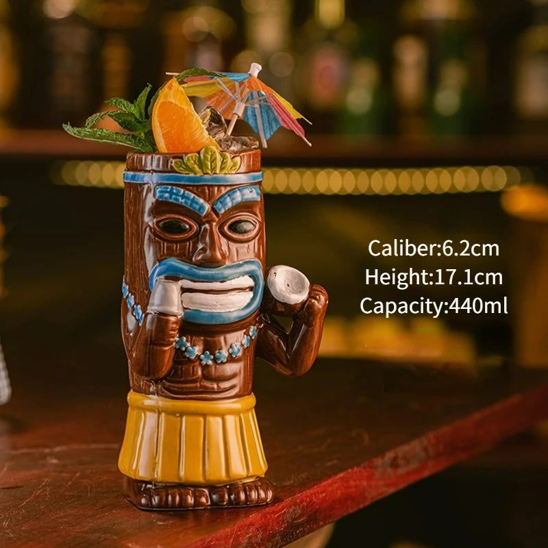 Creative Hawaiian Style Brown Tiki Mug Ceramic Cocktail Cup Drinkware For Party