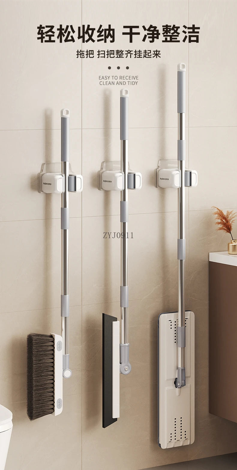 Mop wall hanging clip, no punching hook, bathroom, bathroom wall storage rack