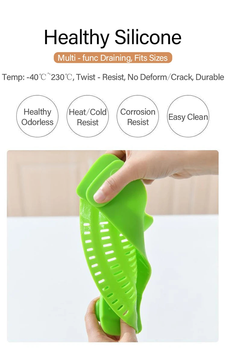 Adjustable Silicone Clip-On Kitchen Strainer for Pots Pans and Bowls Handheld Pasta Strainer Rice Strainer Kitchen Tools