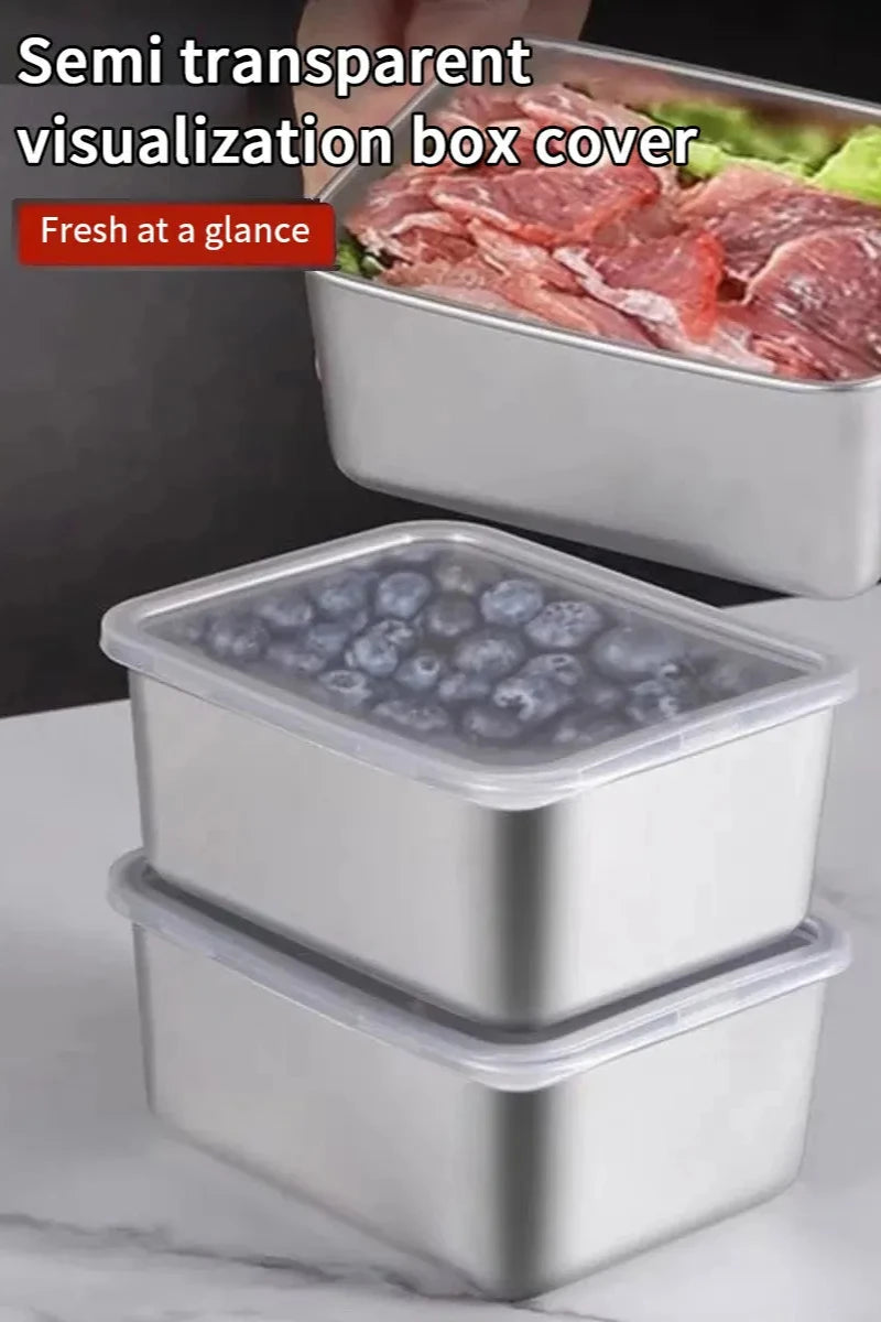 Stainless Steel Rectangular Crisper Household Outdoor Lunch Box Refrigerator Frozen Crisper Containers for Kitchen Accessories